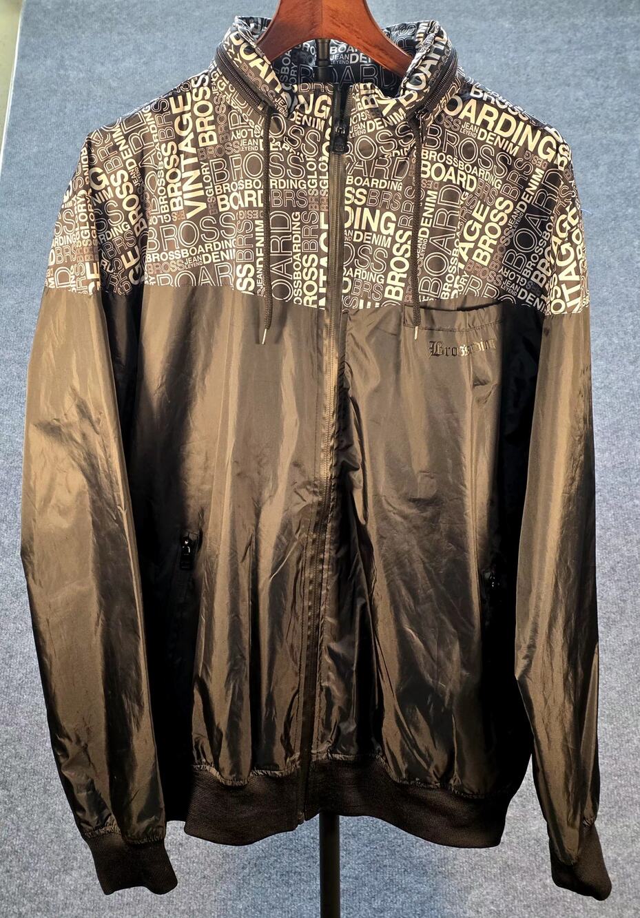 Bross Boarding Vintage Racing Windbreaker Jacket Men's XL Grey Streetwear Y2K